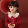 Girls' autumn and winter dress, children's red New Year greeting dress, winter children's fleece New Year's first Birthday celebration dress for girls Item Picture